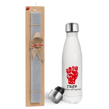 Rage against the machine, Easter candle, metallic white thermos bottle (500ml) & aromatic flat candle (30cm) (GRAY)