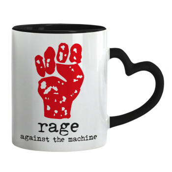 Rage against the machine, Mug heart black handle, ceramic, 330ml