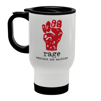 Rage against the machine, Stainless steel travel mug with lid, double wall white 450ml