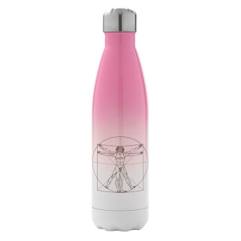 Leonardo da vinci Vitruvian Man, Metal mug thermos Pink/White (Stainless steel), double wall, 500ml