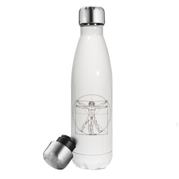 Leonardo da vinci Vitruvian Man, Metal mug thermos White (Stainless steel), double wall, 500ml