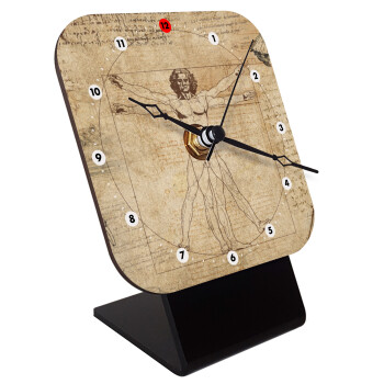 Leonardo da vinci Vitruvian Man, Quartz Wooden table clock with hands (10cm)