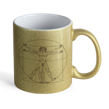 Leonardo da vinci Vitruvian Man, Κούπα Χρυσή Glitter που γυαλίζει, κεραμική, 330ml