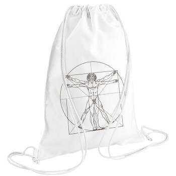 Leonardo da vinci Vitruvian Man, Backpack pouch GYMBAG white (28x40cm)