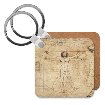 Leonardo da vinci Vitruvian Man, Μπρελόκ Ξύλινο τετράγωνο MDF