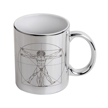 Leonardo da vinci Vitruvian Man, Mug ceramic, silver mirror, 330ml
