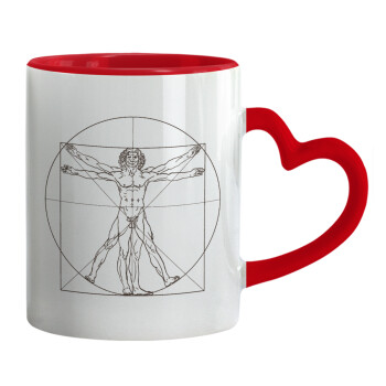 Leonardo da vinci Vitruvian Man, Mug heart red handle, ceramic, 330ml