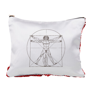 Leonardo da vinci Vitruvian Man, Red sequin cosmetic bag