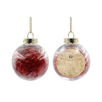 Leonardo da vinci Vitruvian Man, Transparent Christmas tree ball ornament with red filling 8cm