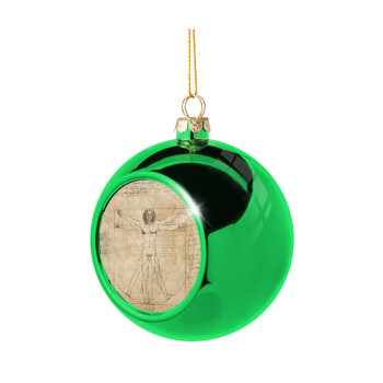 Leonardo da vinci Vitruvian Man, Green Christmas tree ornament ball 8cm