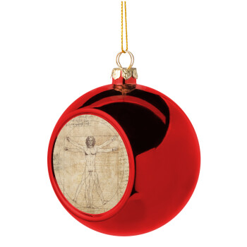 Leonardo da vinci Vitruvian Man, Christmas tree ball Red 8cm