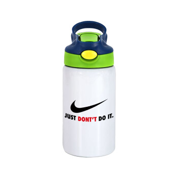 Just Don't Do it!, Children's hot water bottle, stainless steel, with safety straw, green, blue (350ml)
