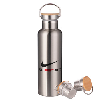 Just Don't Do it!, Stainless steel Silver with wooden lid (bamboo), double wall, 750ml