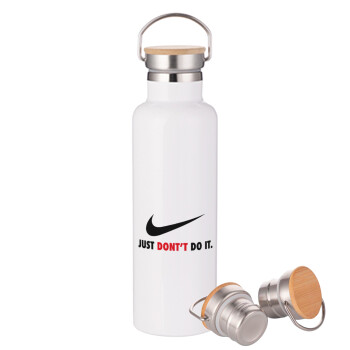 Just Don't Do it!, Stainless steel White with wooden lid (bamboo), double wall, 750ml