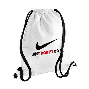 Just Don't Do it!, Τσάντα πλάτης πουγκί GYMBAG λευκή, με τσέπη (40x48cm) & χονδρά κορδόνια