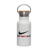 Metallic thermos (Stainless steel) White with wooden lid (bamboo), double-walled, 350ml