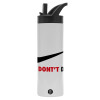 Metallic thermos bottle with straw & handle, stainless steel (Stainless steel 304), double-walled, 600ml.