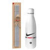 Easter Set, metallic stainless thermos bottle (500ml) & scented flat Easter candle (30cm) (GRAY)