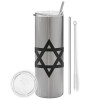 Eco friendly stainless steel Silver tumbler 600ml, with metal straw & cleaning brush