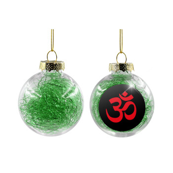 Om, Transparent Christmas tree ball ornament with green filling 8cm