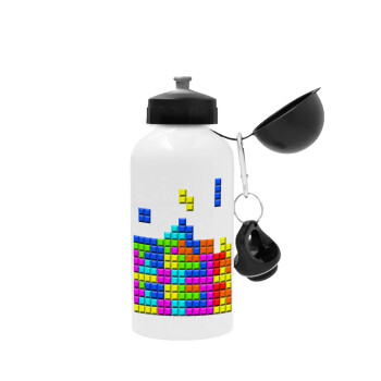 Tetris blocks, Metal water bottle, White, aluminum 500ml