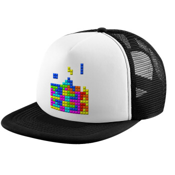 Tetris blocks, Καπέλο παιδικό Soft Trucker με Δίχτυ ΜΑΥΡΟ/ΛΕΥΚΟ (POLYESTER, ΠΑΙΔΙΚΟ, ONE SIZE)