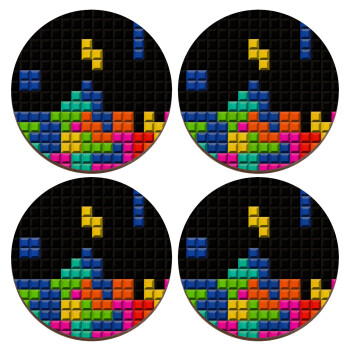 Tetris blocks, ΣΕΤ x4 Σουβέρ ξύλινα στρογγυλά plywood (9cm)