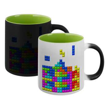 Tetris blocks, Κούπα Μαγική εσωτερικό πράσινο, κεραμική 330ml που αλλάζει χρώμα με το ζεστό ρόφημα