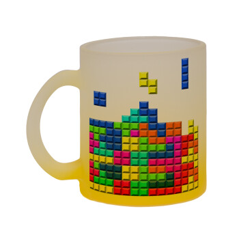 Tetris blocks, Κούπα γυάλινη δίχρωμη με βάση το κίτρινο ματ, 330ml