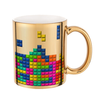 Tetris blocks, Mug ceramic, gold mirror, 330ml