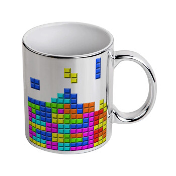 Tetris blocks, Mug ceramic, silver mirror, 330ml