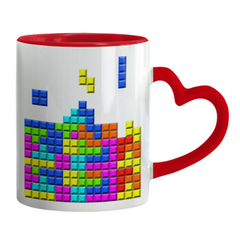 Tetris blocks, Κούπα καρδιά χερούλι κόκκινη, κεραμική, 330ml