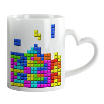 Tetris blocks, Κούπα καρδιά χερούλι λευκή, κεραμική, 330ml
