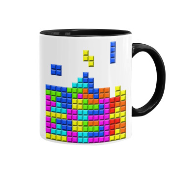 Tetris blocks, Κούπα χρωματιστή μαύρη, κεραμική, 330ml