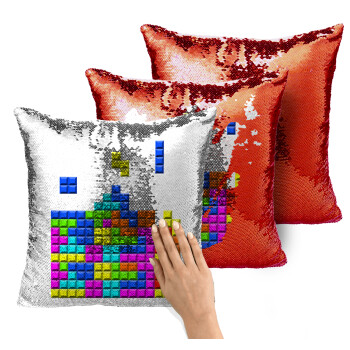 Tetris blocks, Μαξιλάρι καναπέ Μαγικό Κόκκινο με πούλιες 40x40cm περιέχεται το γέμισμα