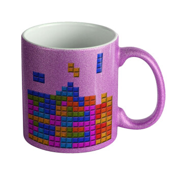 Tetris blocks, Κούπα Μωβ Glitter που γυαλίζει, κεραμική, 330ml