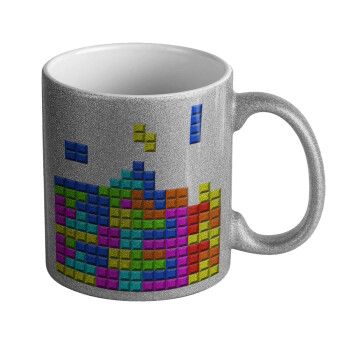 Tetris blocks, Κούπα Ασημένια Glitter που γυαλίζει, κεραμική, 330ml