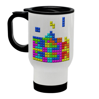 Tetris blocks, Stainless steel travel mug with lid, double wall white 450ml