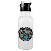 White water bottle with straw, stainless steel 600ml