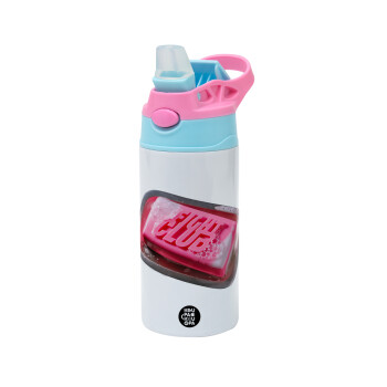 Fight Club, Children's hot water bottle, stainless steel, with safety straw, Pink/BlueCiel (360ml) BPA FREE