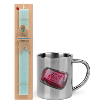 Fight Club, Easter Set, metallic thermal cup (300ml) & aromatic flat Easter candle (30cm) (TURQUOISE)