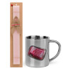 Easter Set, metallic thermal cup (300ml) & aromatic flat Easter candle (30cm) (PINK)