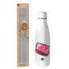 Easter Set, metallic stainless thermos bottle (500ml) & scented flat Easter candle (30cm) (GRAY)