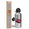 Easter Set, metallic silver aluminum water bottle (500ml) & aromatic flat Easter candle (30cm) (GRAY)