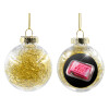 Transparent Christmas tree ball ornament with gold filling 8cm