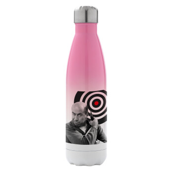 Θου Βου Φαλακρός Πράκτωρ, Metal mug thermos Pink/White (Stainless steel), double wall, 500ml