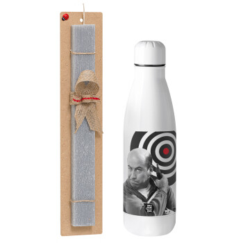 Θου Βου Φαλακρός Πράκτωρ, Easter Set, metallic Inox water bottle (700ml) & Easter scented flat candle (30cm) (GRAY)