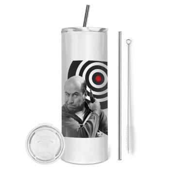 Θου Βου Φαλακρός Πράκτωρ, Eco friendly ποτήρι θερμό (tumbler) από ανοξείδωτο ατσάλι 600ml, με μεταλλικό καλαμάκι & βούρτσα καθαρισμού