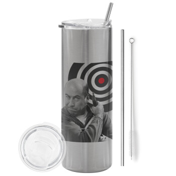 Θου Βου Φαλακρός Πράκτωρ, Tumbler stainless steel Silver 600ml, with metal straw & cleaning brush