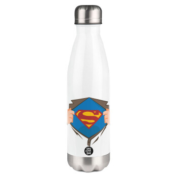 Superman hands, Metal mug thermos White (Stainless steel), double wall, 500ml